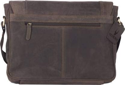 WildHorn Men's Genuine Leather Laptop Messenger Bag | Office Bag with Padded Laptop Compartment & Adjustable Strap | Fits 14" Laptop | 1-Year Warranty,Brown
