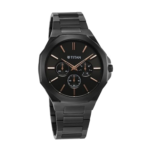 Titan Classic Slim Multifunction Quartz Multifunction Black Dial Stainl- image 4