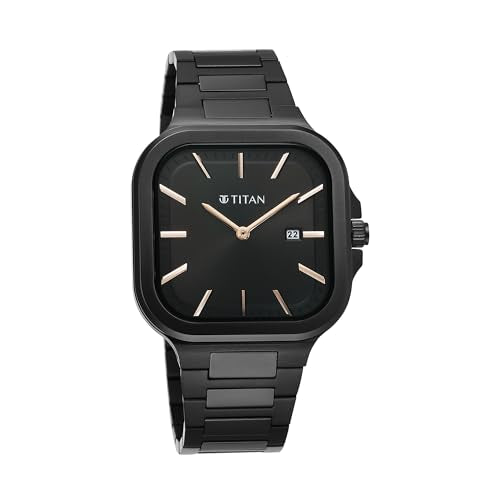 Titan Classique Slim Square Quartz Analog with Date Black Dial Stainles- image 5