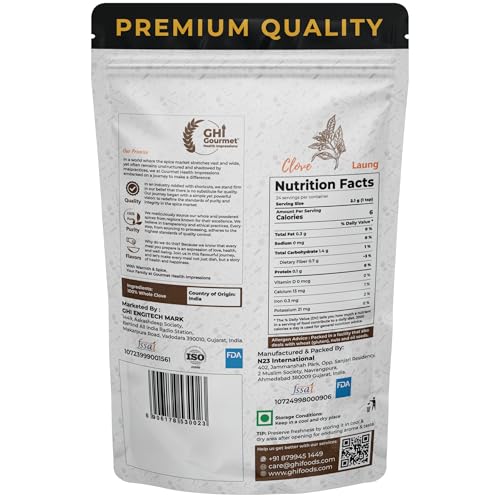 GOURMET HEALTH IMPRESSIONS Superior Grade Whole Clove (Laung) 50g - Rich Aroma, Handpicked, Non-GMO - Perfect for Flavorful Cooking & Aromatic Infusions | GHI Foods | GHI SPICES