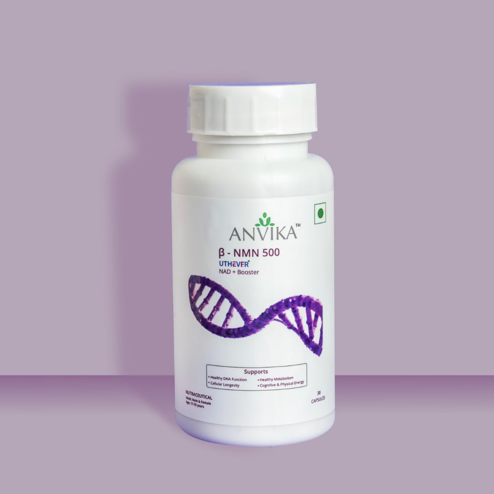 Anvika NMN Supplement, 99.9% Pure Beta NMN, NAD+ Booster for Energy, Cellular Repair & Skin Health 500 mg, 30 Veg Capsules for Men & Women, Focus, Cellular Health and Metabolism