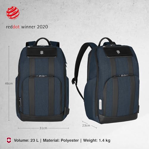 Victorinox Swiss Designed Bag, Architecture Urban2 Deluxe Travel Backpack (23 litres) 15-inch Laptop Pocket, 46 cm, Blue, Polyester, 612669 | Business Travel Office Bag For Men, Earbuds Pocket