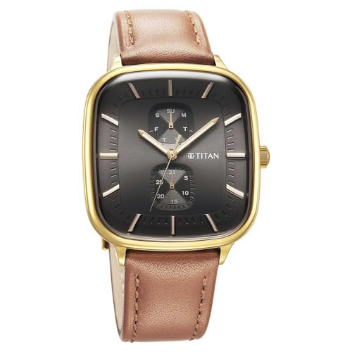 Titan Avant Garde Gray Dial Quartz Multifunction Leather Strap Watch fo- image 5