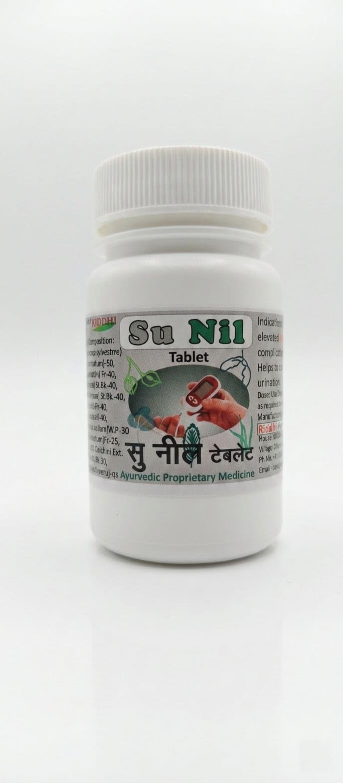 Riddhi Healthcare Su Nil Ayurvedic Diabetic Care Tablets, Blood Sugar Support, with Dalchini, 60 Tablets