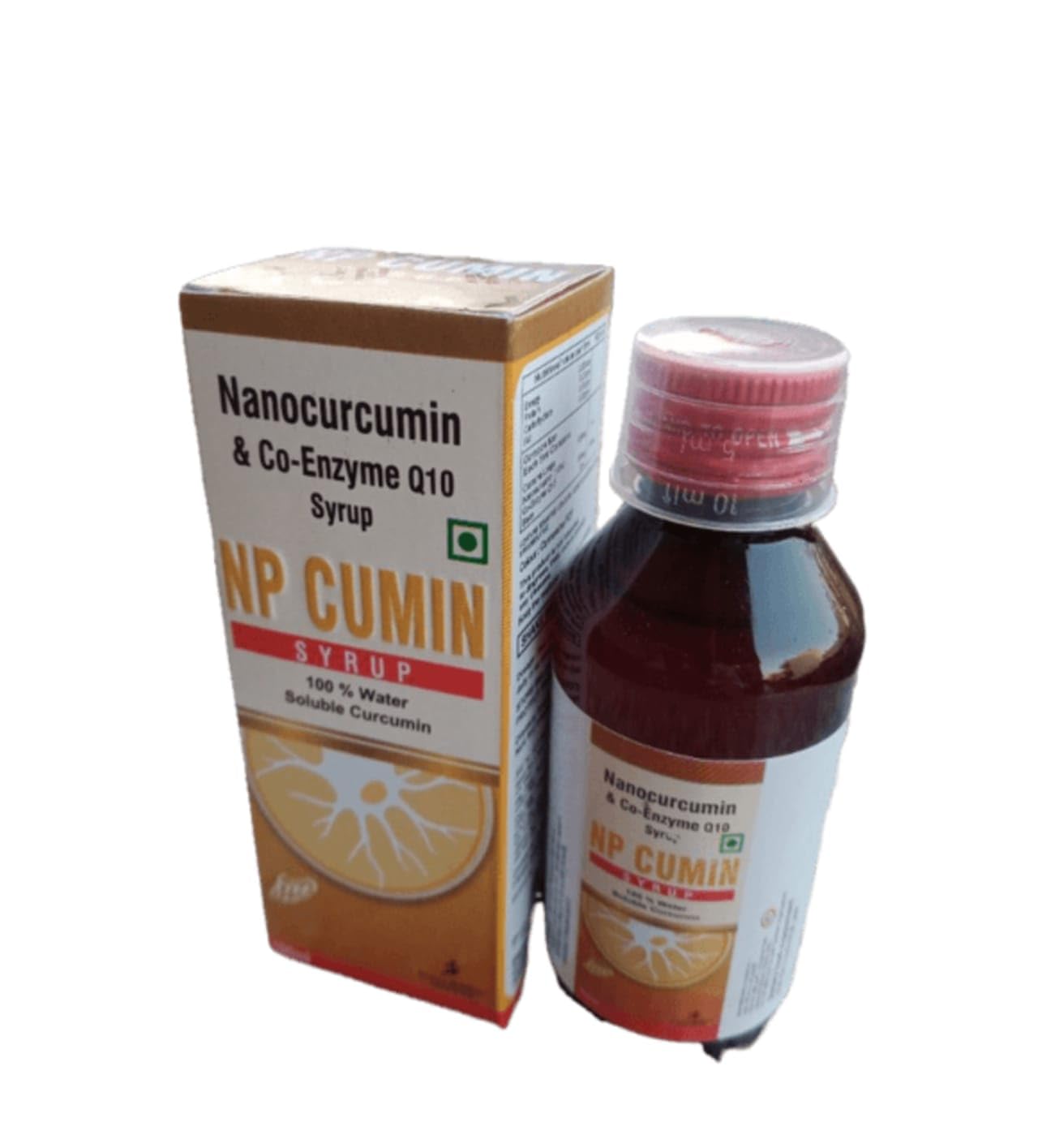 NP CUMIN Syrup of 100% Water Soluble Nano-Curcumin 250mg & Co-Enzyme Q10 50mg Syrup, 100ml Sugar Free | Good For Skin & Joint Pain | Immunity Booster | Antioxidant | For Men & Women.