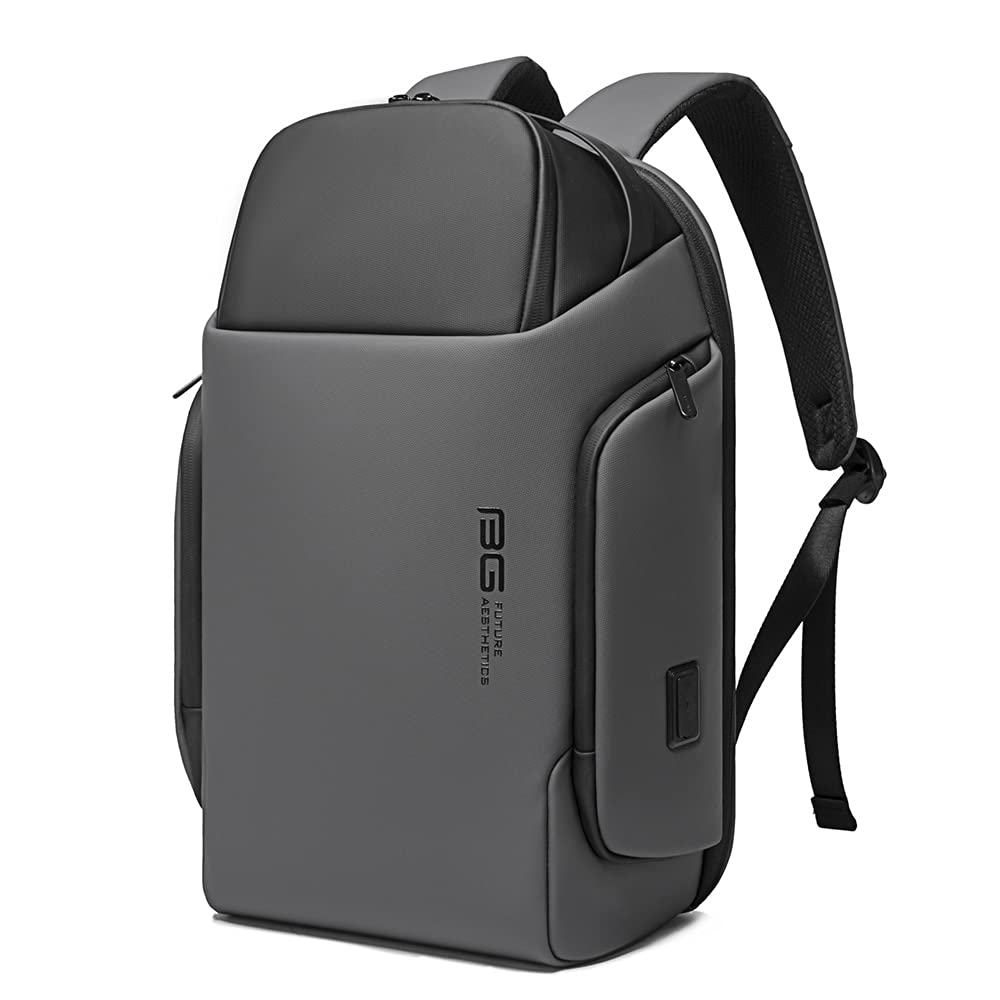 BANGE Water Resistant Polyester Unisex 15.6 inch Travel Laptop Backpack with USB Port (Grey)