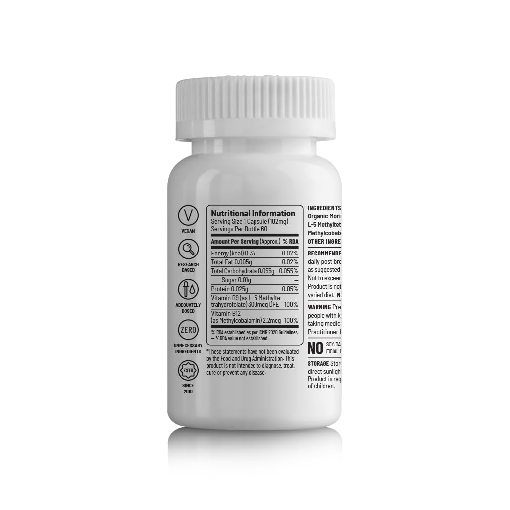 Unived Basics B12+Folate | Vitamin B12 (Methylcobalamin) with 5-MTHF Bi- image 9
