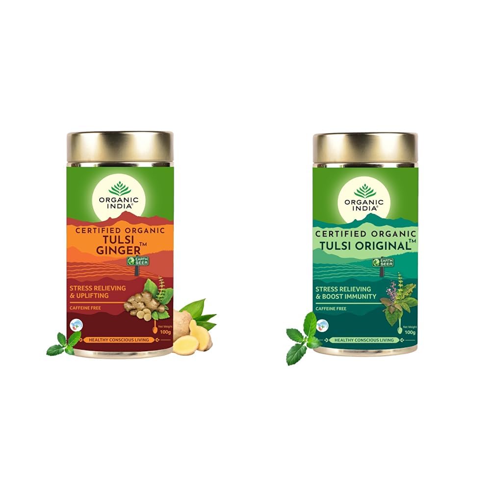A TATA Product - Organic India Tulsi Ginger Tea - 100g, Rich in Antioxidants, Supports Digestion, St + Organic India the Tulsi Original - 100 G