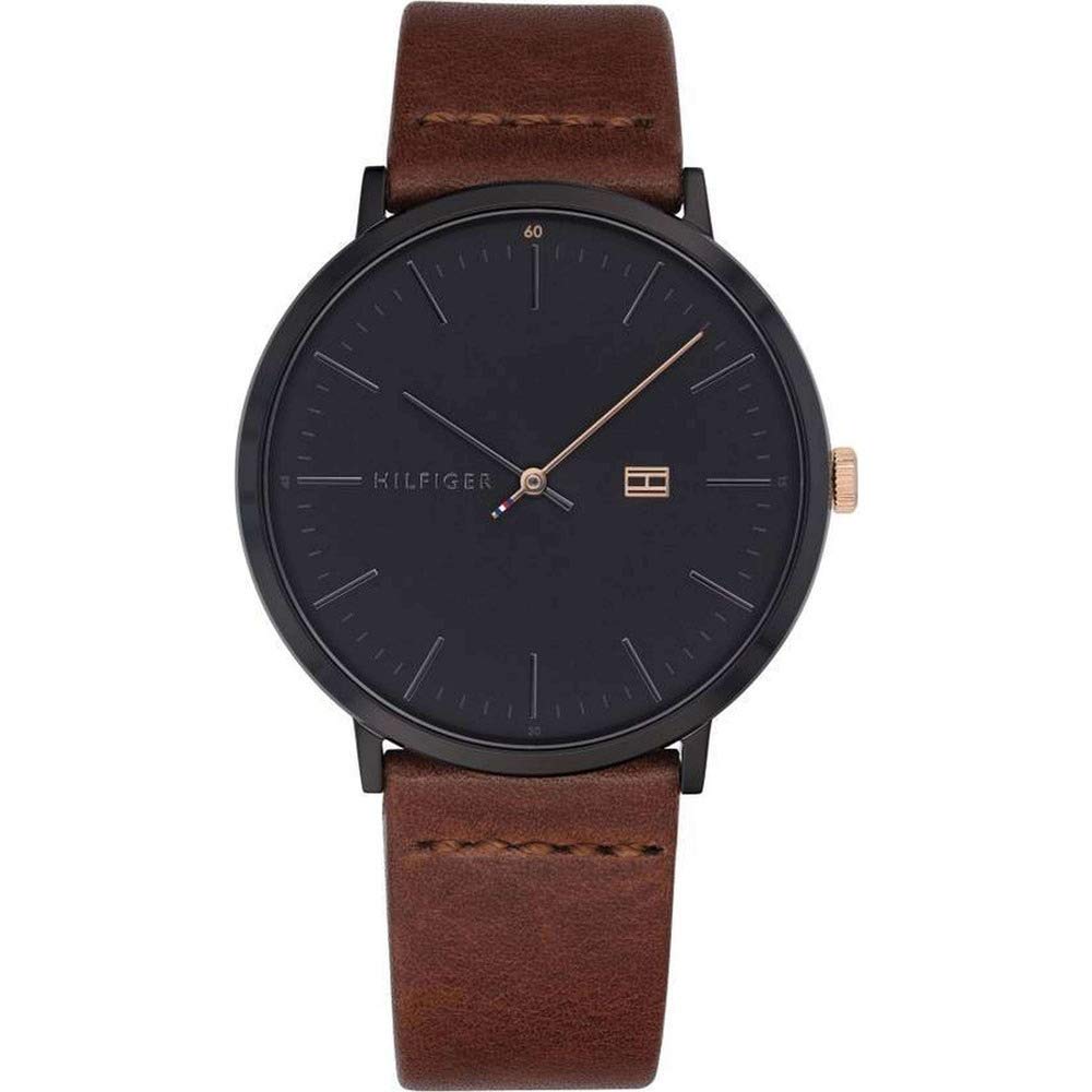 Tommy Hilfiger Quartz Analog Black Dial Leather Strap Watch for Men-NETH1791461