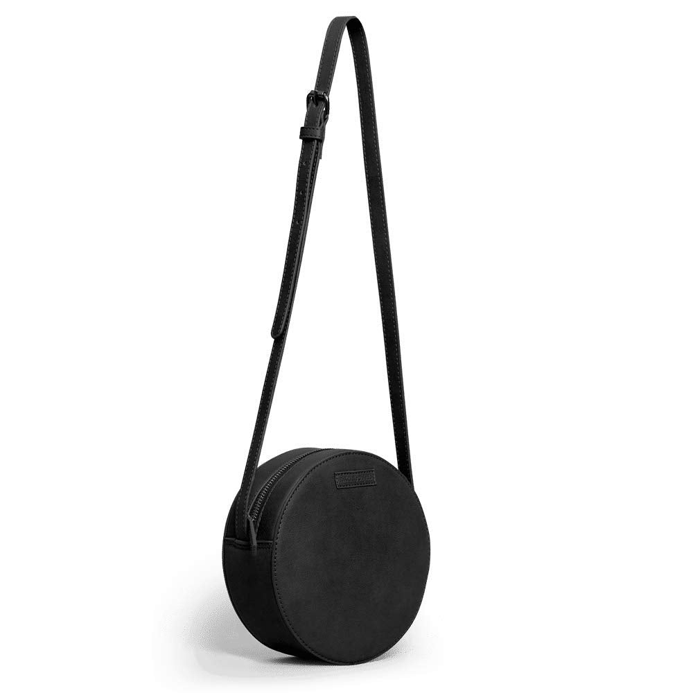 DailyObjects Orbis Round Sling Crossbody Bag For Women| Stylish Solid Black Faux Leather Purse With Slip Pocket & 2 Compartments Inside| Zip Closure & Adjustable Strap| Storage Space For Essentials