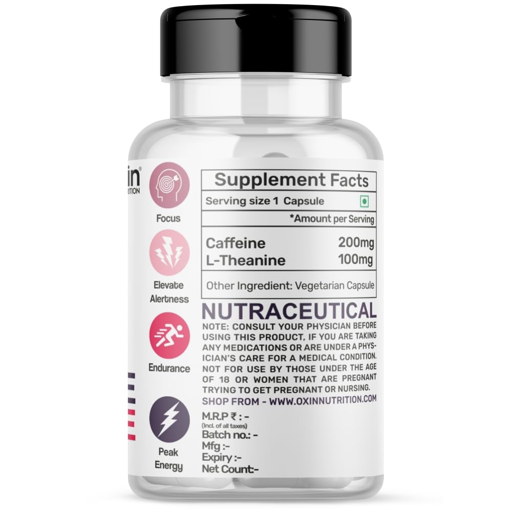 Oxin Nutrition Caffeine L Theanine 2:1 Focus & Energy Pure Series Impor- image 7