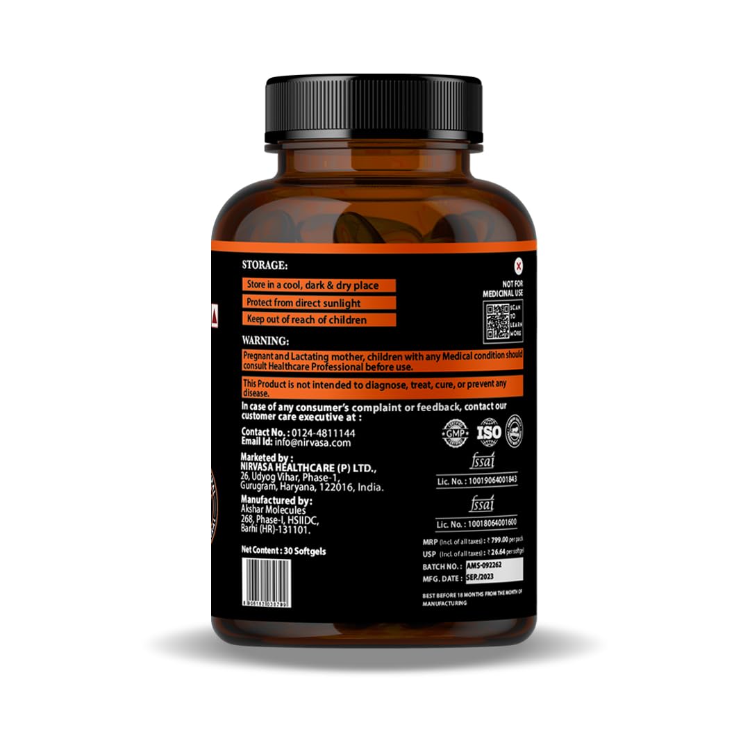 Nirvasa Omega 3 Salmon Fish Oil Softgel Capsules (Triple Strength) for- image 7