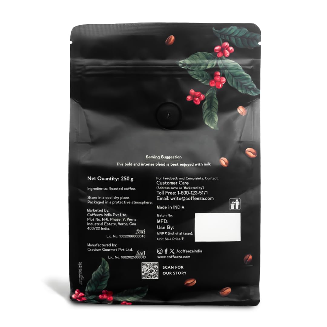 COFFEEZA - Coarse Grind - Intenso - 250G - Medium-Dark Roast 100% Arabica Ground Coffee Powder Packet