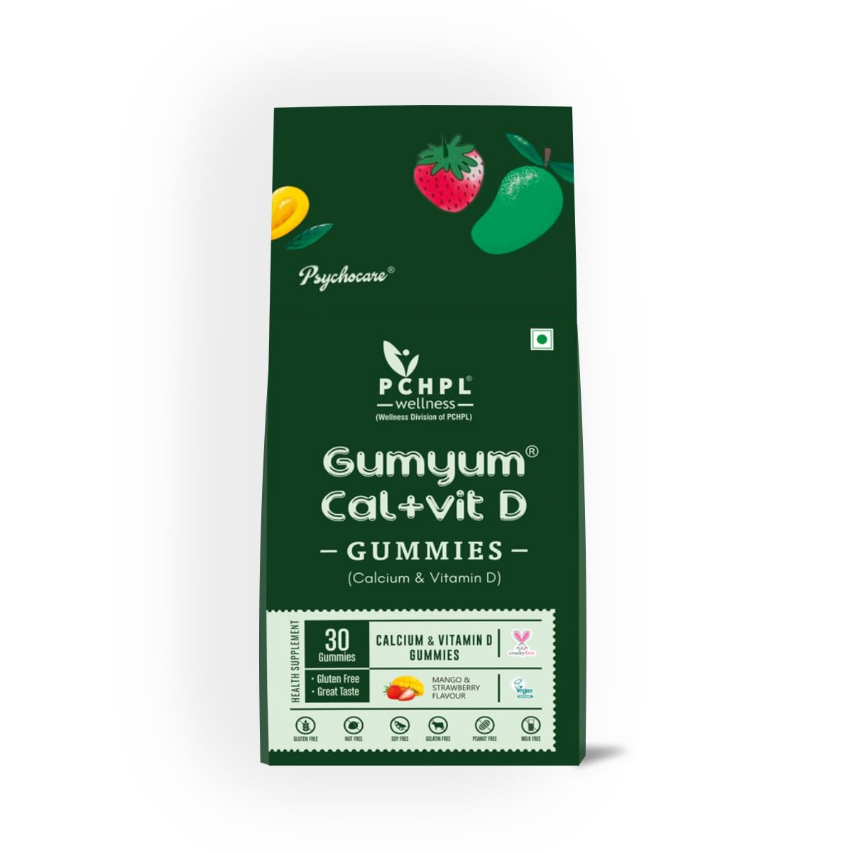 PCHPL Wellness Gumyum Calcium & Vitamin D Gummies | Supports Strong Bones, Joint Health, Teeth & Immunity | Vegan Supplement for Kids, Women, Men | Mango & Strawberry Flavoured 30 Gummy