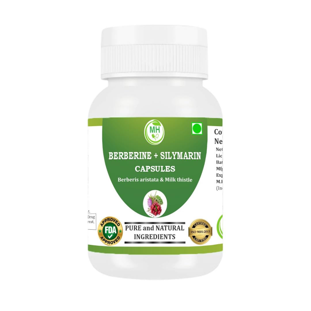 Morsan Healthcare Berberine 50% + Milk Thistle Extract Capsules | Berberis aristata & Silymarin 80% | Herbal Supplement | 60 Vegetarian Capsules | Standardized Botanical Extract | (PACK OF 1)