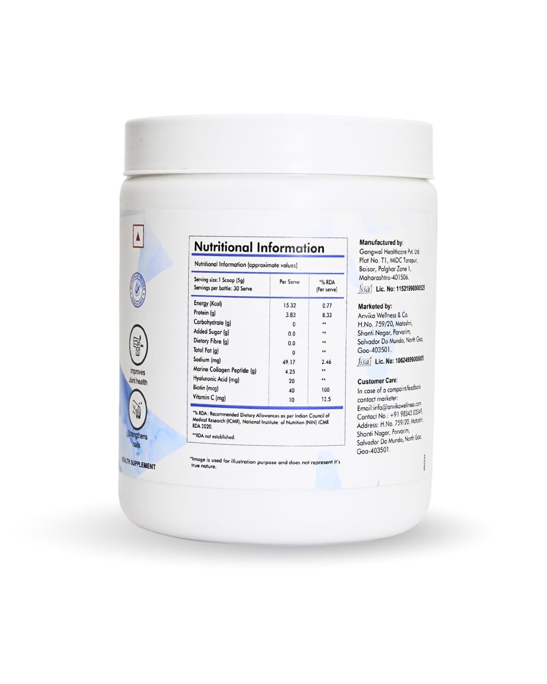 Marine Collagen Peptides Supplement, Blueberry Flavour, 150g