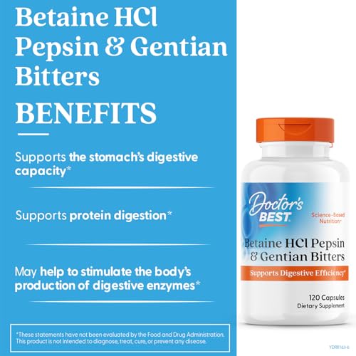Doctor's Best Betaine Hcl Pepsin & Gentian Bitters (Support Digestive Health) - 120 Caps, 100 grams