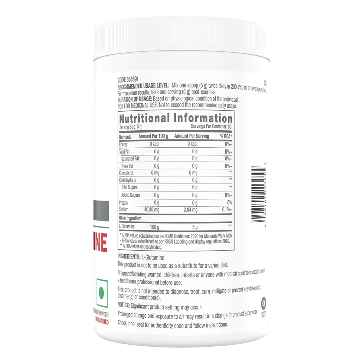 GNC PRO PERFORMANCE L-Glutamine | 5000mg Per Serving | Supports Muscle Recovery, Gut & Immune Health | Gluten-Free, Lactose-Free | Unflavoured | 400g
