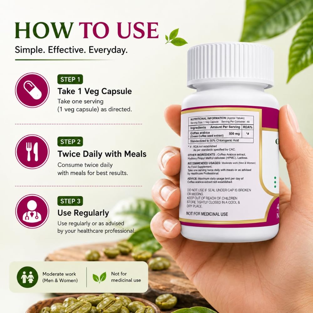 Anjix Green Coffee Bean Extract Capsules | Natural Metabolism Support Supplement | Supports Weight Management & Energy | Vegetarian Capsules | 60 Veg Caps