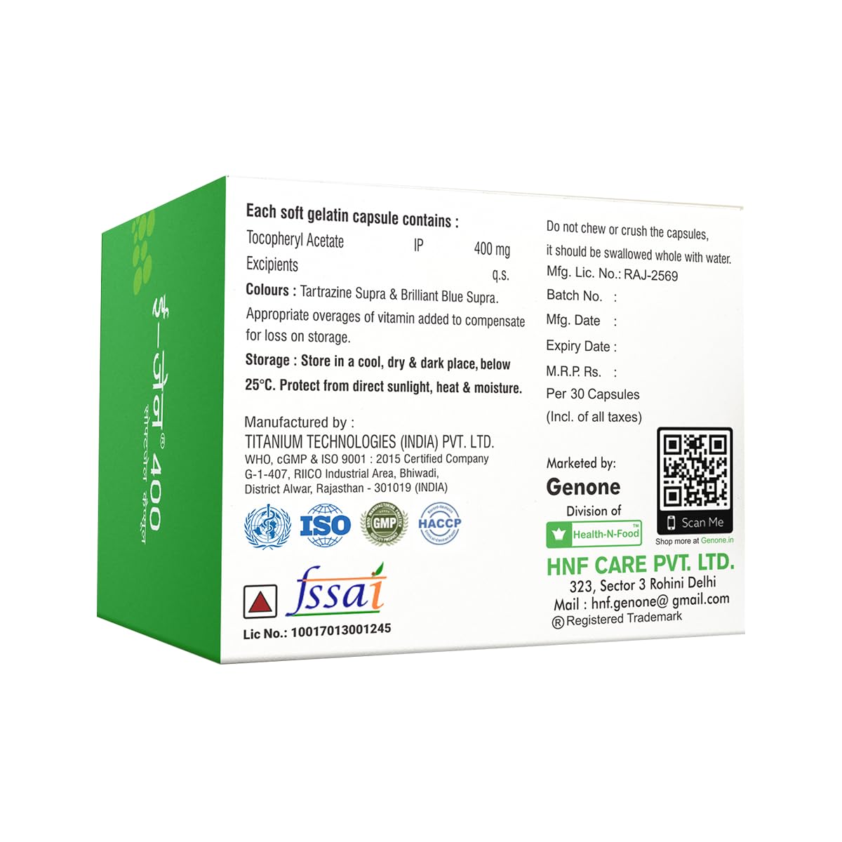 Genone E-Gen 400 Vitamin E Capsule for Glowing Face, Skin and Hair Nutr- image 5