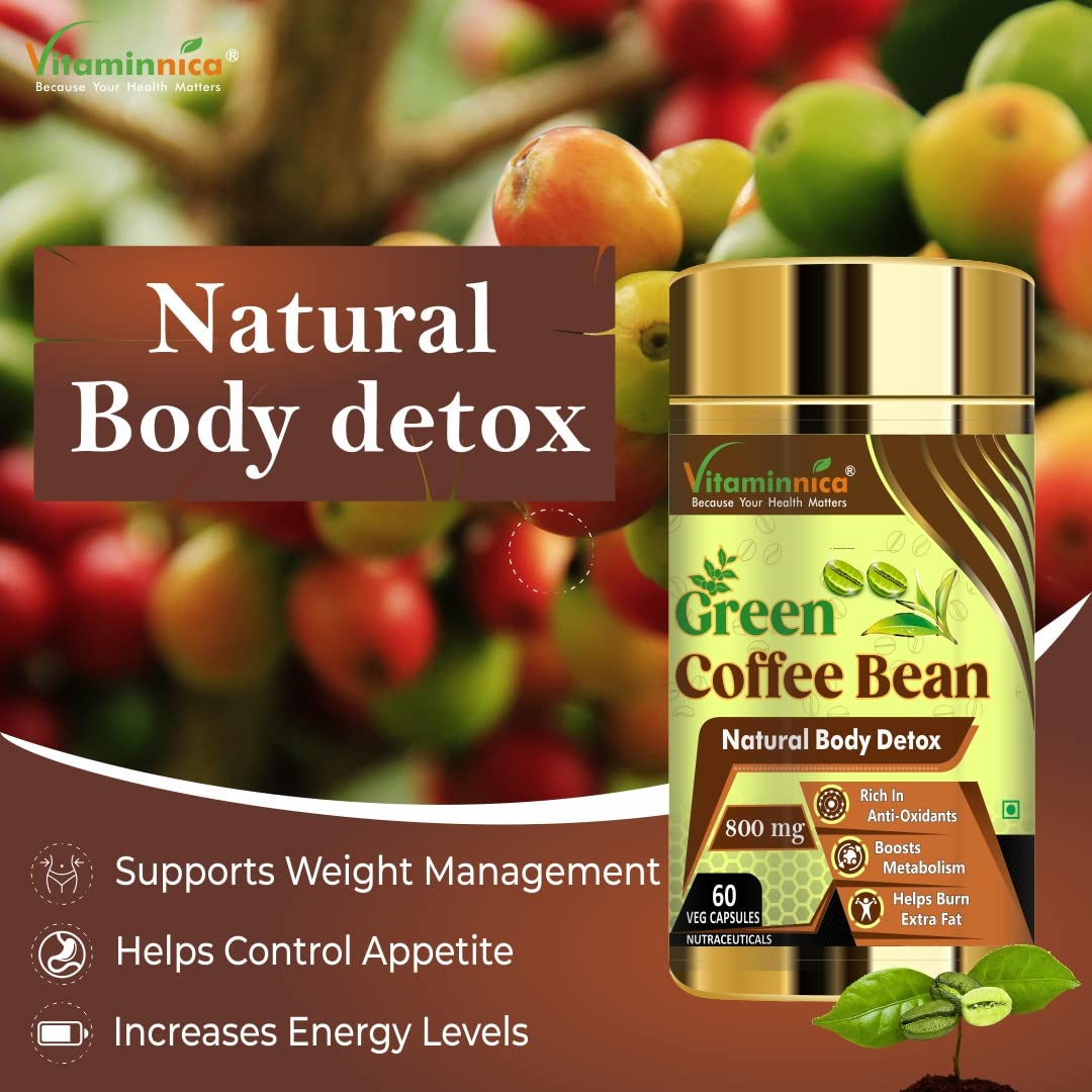 Vitaminnica Green Coffee Bean Extract Capsules for Weight Management β Metabolism & Energy Support Supplement for Men & Women β 60 Vegetarian Capsules