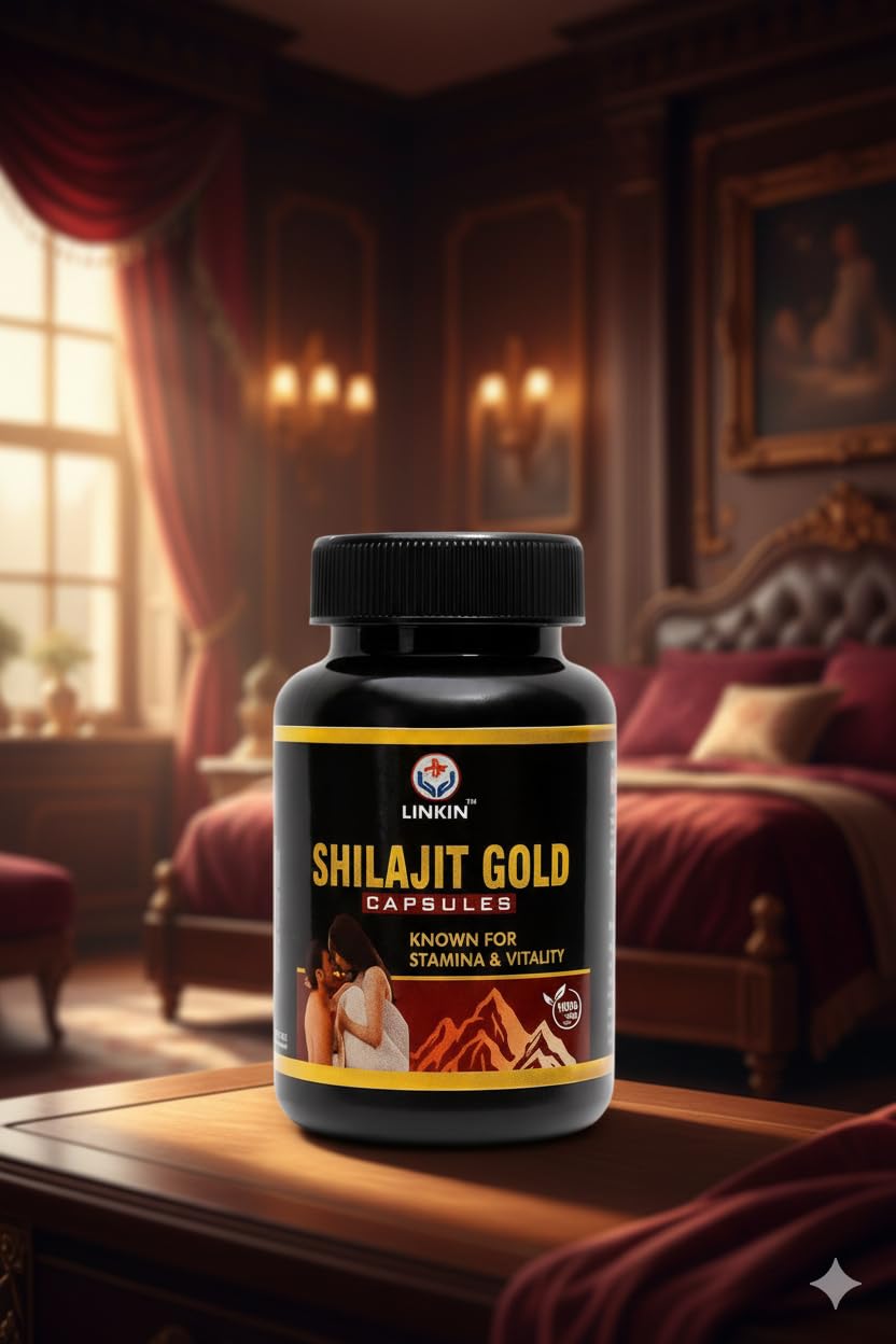 LINKIN Shilajit Gold Capsules for Men | Pure Himalayan Shilajit Extract | Stamina, Energy & Vitality Booster | Ayurvedic Herbal Supplement for Strength & Performance | 100% Natural Capsules