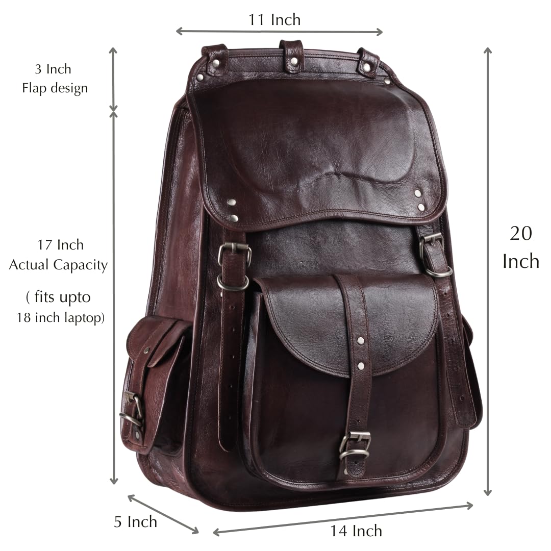 Handmade World Vintage Full Grain 21 Inch Leather Laptop LARGE Backpack Casual Bookbag Daypack Travel Rucksack (Brown)