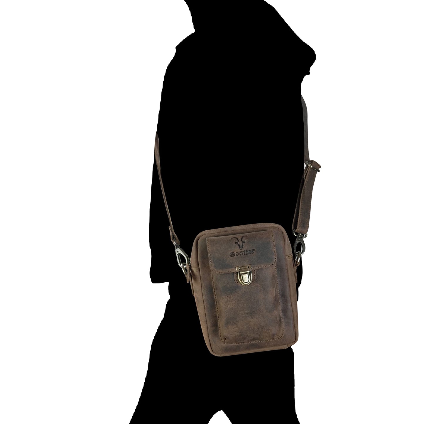 Goatter Hunter Leather Unisex Sling Cross-Body Bag, Compact Organizer, Dual Adjustable Straps, Zipper Closure,
