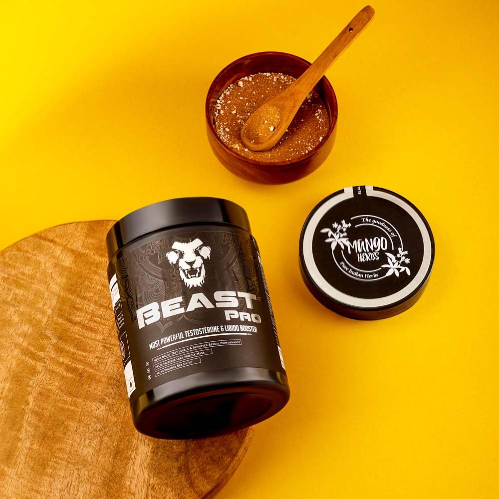 MANGO HERBS Beast Pro: Powerful Testosterone Booster for Men|Natural Libido Enhancer|Supports Strength,Stamina & Vitality|Ayurvedic Proprietary Medicine|Vegetarian,Powder,1 count,150 grams