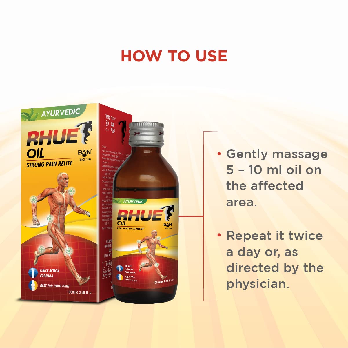 RHUE Strong Pain Relief Oil 100ml Pack of 2 | Ajwain, Mustard & Clove Oil Extract With Natural Herbs | Ayurvedic Massage Tel For Knee/Legs/Shoulder/Neck/Back & Joint | Ointment For Men & Women