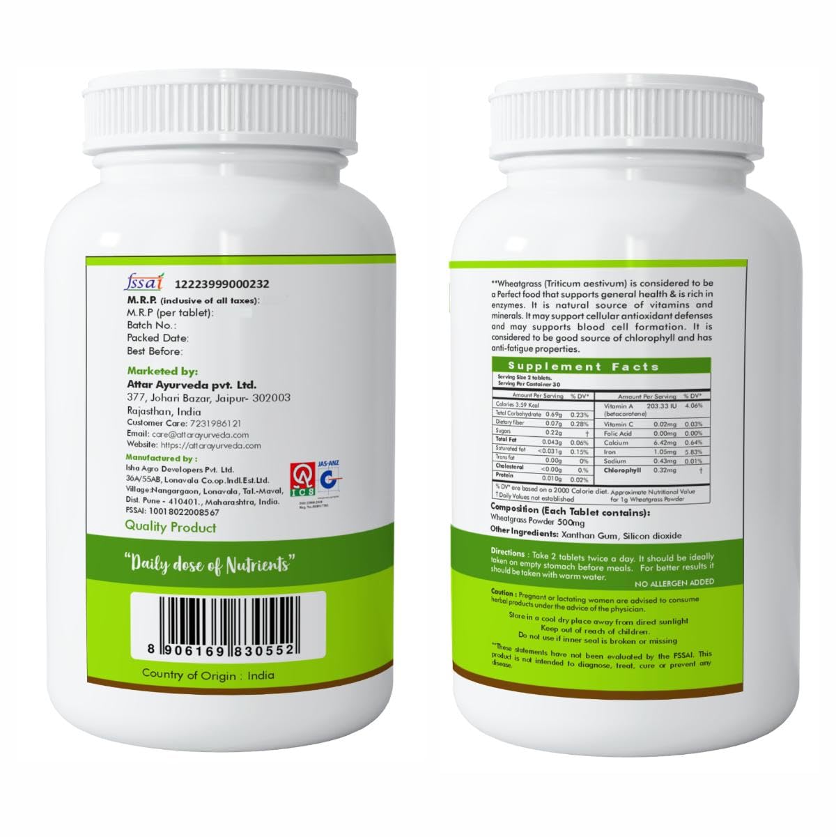 Attar Ayurveda Wheat Grass Tablets (120 Tablets, 500mg) - Natural Antio- image 7