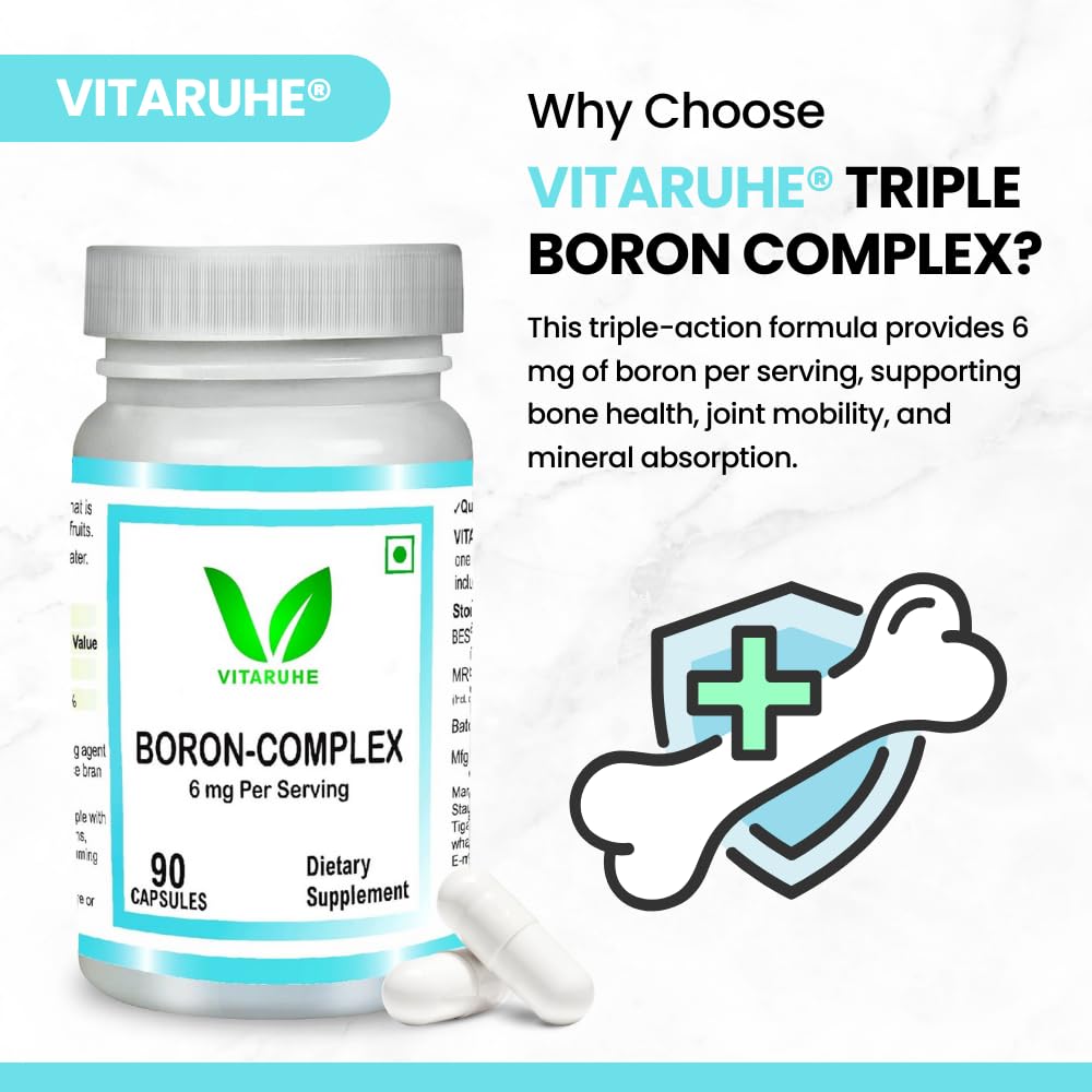 VITARUHE® Triple Boron Complex 6 mg Supplement | 90 capsules | Vegetarian, Non-GMO & Gluten Free | Triple Action Boron Citrate, Boron Glycinate, Boron Asparate
