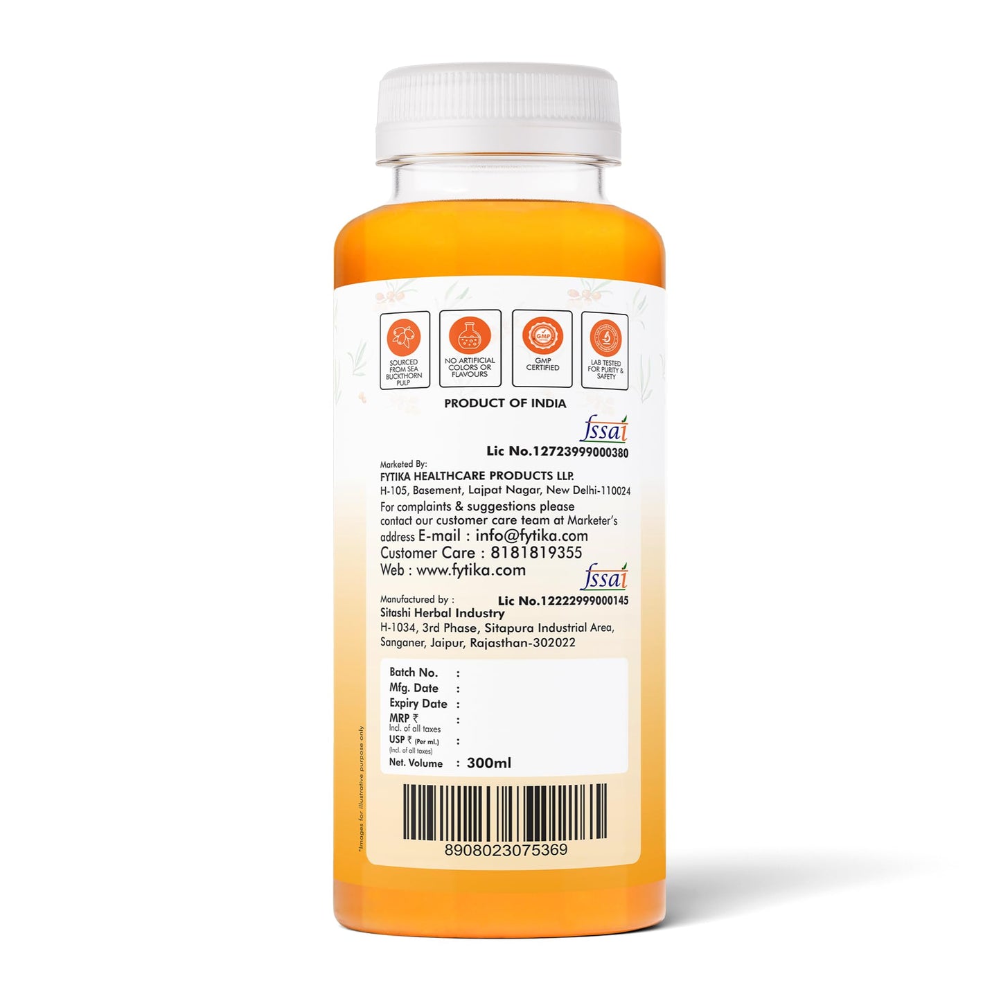 Fytika Himalayan Seabuckthorn Berry Juice – 300ml | Rich in Omega 3, 6, 7, 9 & Vitamin C – Boosts Immunity, Skin Glow & Heart Health | Natural Herbal Juice (Pack of 1)