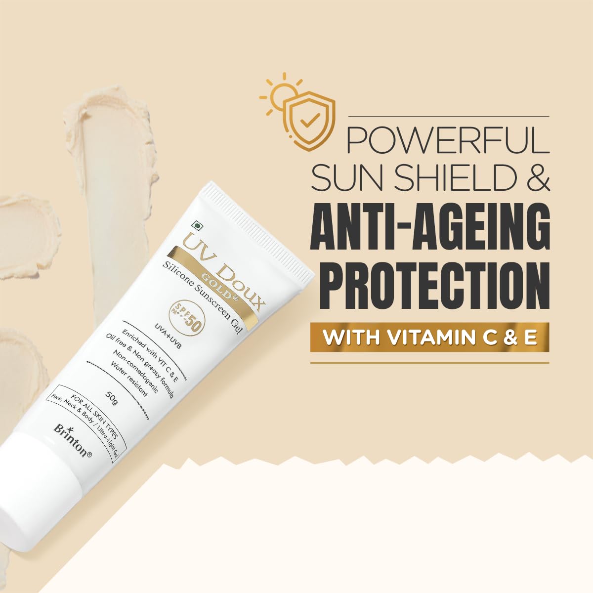 Brinton UV Doux Gold Silicone Sunscreen Gel SPF 50 PA+++ Enriched With- image 6