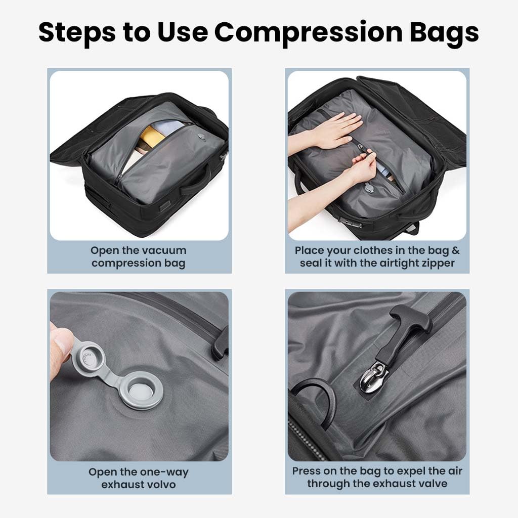 TECPHILE Vacuum Compression Backpacks Travel Bag for Men Smart Airpack 39-55L Expandable fit for 17" Laptop Bags Waterproof, Anti-Theft, TSA Lock, USB Port Carry-On Luggage for Airplane, Office