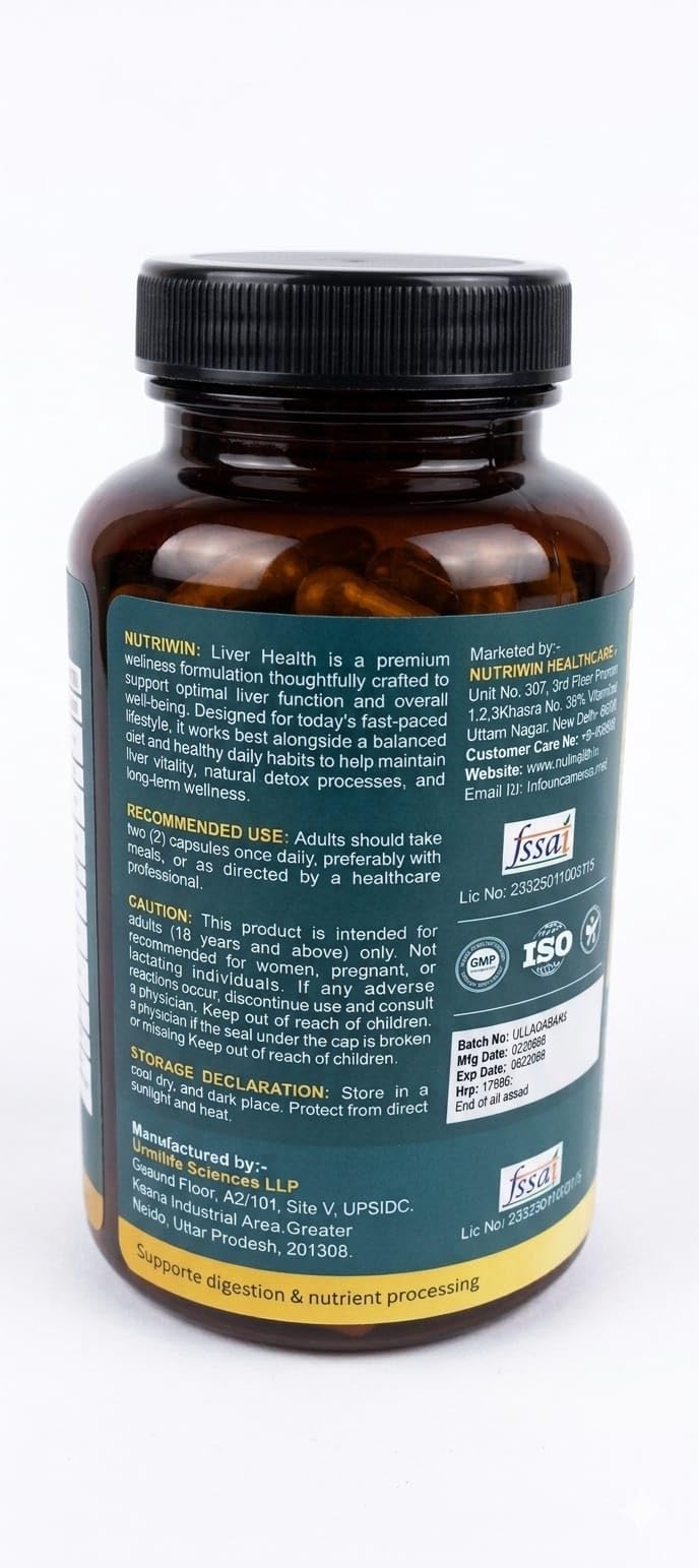 Nutriwin Milk Thistle Capsules | Liver Detox & Liver Support Supplement with Silymarin Extract | Supports Healthy Liver Function & Daily Wellness | 60 Veg Capsules
