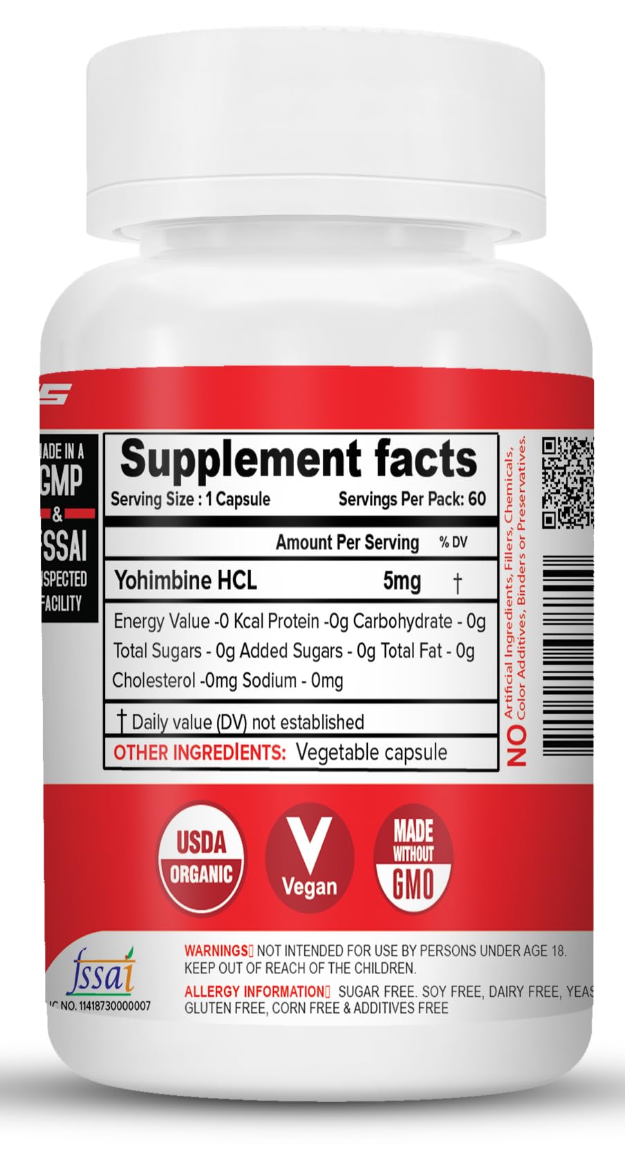 NutriJa -Yohimbine Hcl 5 Mg Capsules -Pack Of 60 Capsules,1 Count