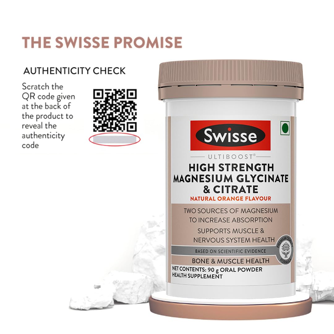 Swisse Magnesium Glycinate & Citrate Powder - Maximum Absorption (Australia's No.1 Magnesium Supplement, Manufactured In Australia) Supports Muscle Health, Post Workout Muscle Recovery & Restful Sleep - 90Gm