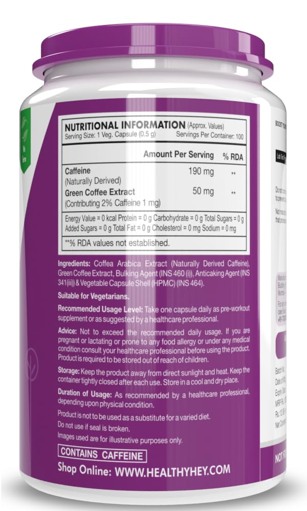 HealthyHey Nutrition Caffeine Veg Capsules, 200mg - Pack of 100- image 8