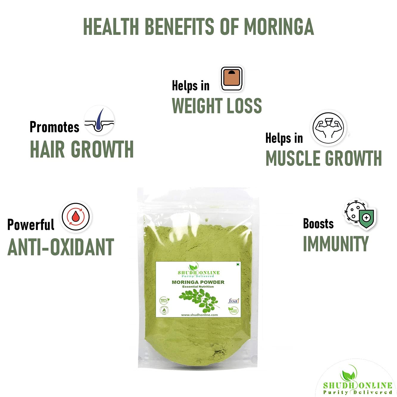 Shudh Online Moringa Leaves Powder Organic, Murungai Leaf powder (500 G- image 6