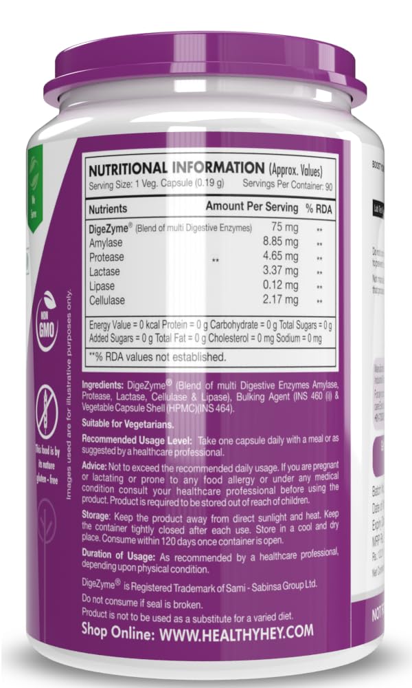 Healthyhey Nutrition Digestive Enzyme - 75mg - 90 Veg Capsules- image 7