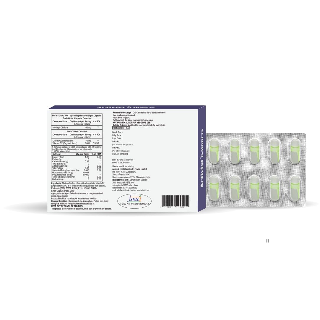Activist-Morcis Tablet in Capsule | Vitamin D3 Tablet in Moringa | Nutritional Dietary Supplement Capsule (Pack of 3) New | Supports Immune Health, Bone Strength, and Overall Wellness