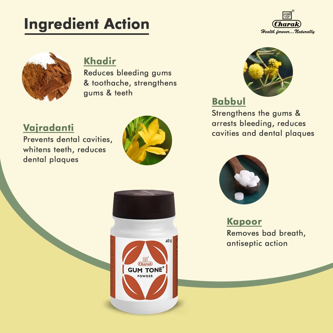 Charak Gumtone Herbal Powder For Healthy Gums and Teeth, Dental Plaque- image 4