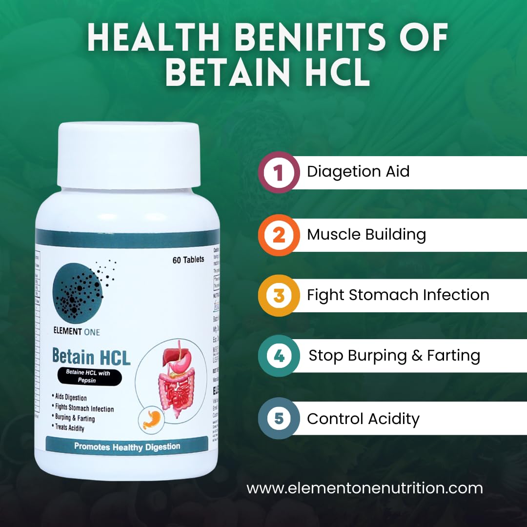 Vegetarian Betaine HCL with Pepsin | Stomach Acid Balance & Digestive Enzyme Support | Helps in Acidity, Bloating, Indigestion & Nutrient Absorption | Gut Health Support | 120 Veg Tablets in Pack of 2