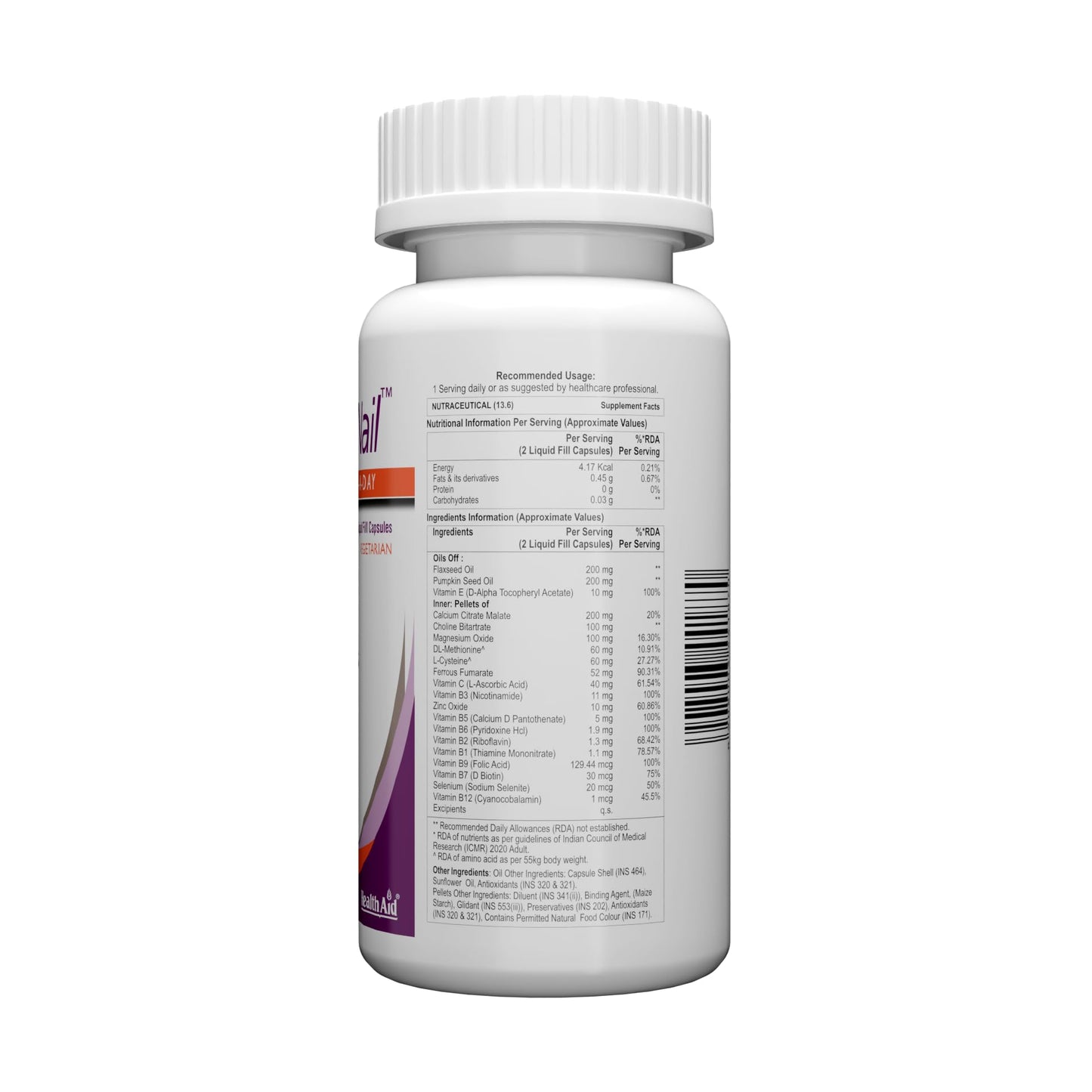 HealthAid HairSkiNail – 30 Veg Liquid Filled Capsules | With Biotin, Zinc & Collagen | Supports Healthy Hair, Glowing Skin & Strong Nails(Pack of 3)