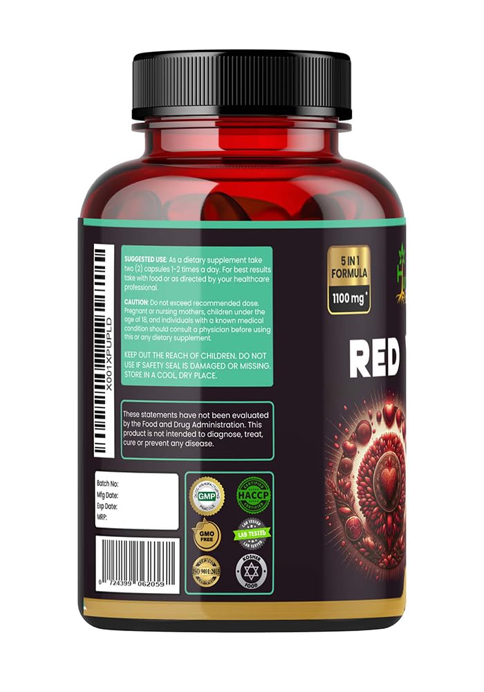 Humming Herbs Red Yeast Rice 500mg - Natural Cholesterol Support with CoQ10, Policosanol & Lycopene - Promotes Heart Health & Blood Circulation