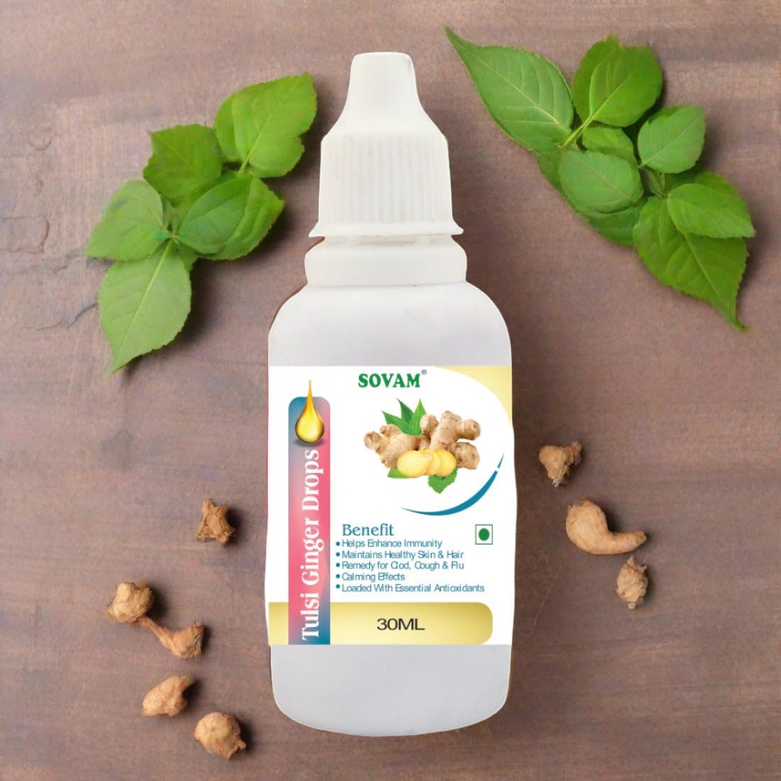 SOVAM Tulsi Ginger Liquid Drops 30ML for Health & Care | Pack of 1