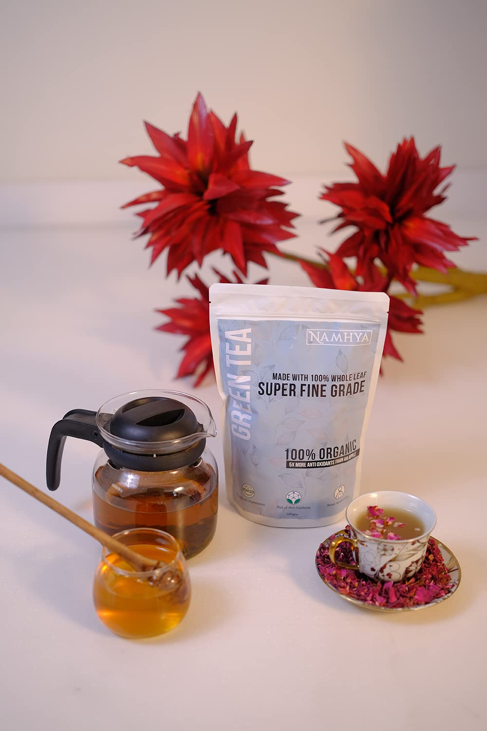Namhya - Whole Leaf Green Tea - 250g (125 Cups) - Boosts Metabolism, Burns Fat, Supports Heart & Brain - Pure Green Tea Leaves - Natural, No Preservatives - Balances Pitta & Kapha, Supports Digestion