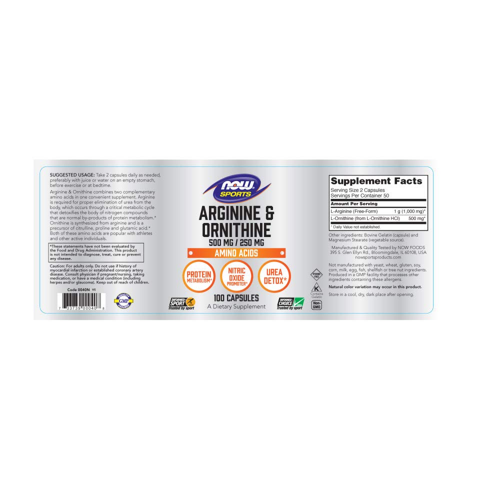 Now Foods L-Arginine and Ornithine, 100 Capsules- image 8