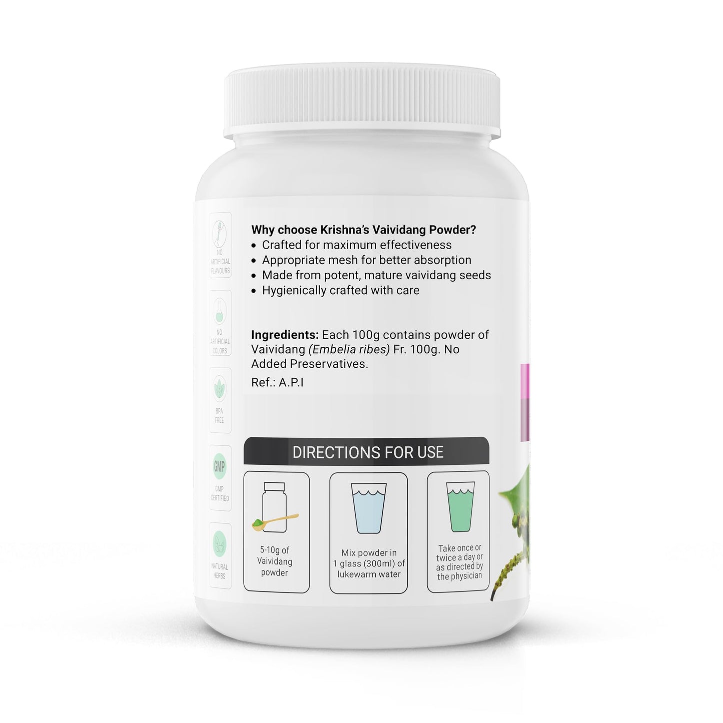 Krishna's Vaividang (Embelia Ribes) Powder - 100 g | Natural Supplement & Herbal Remedy | Stress Management